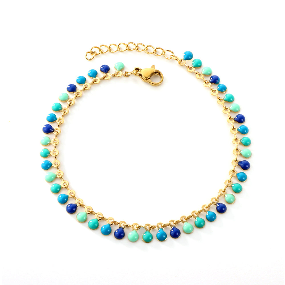 New 18+3cm Deep and Light Blue Red Green Purple Round Drip Oil Bracelet asonjewelry